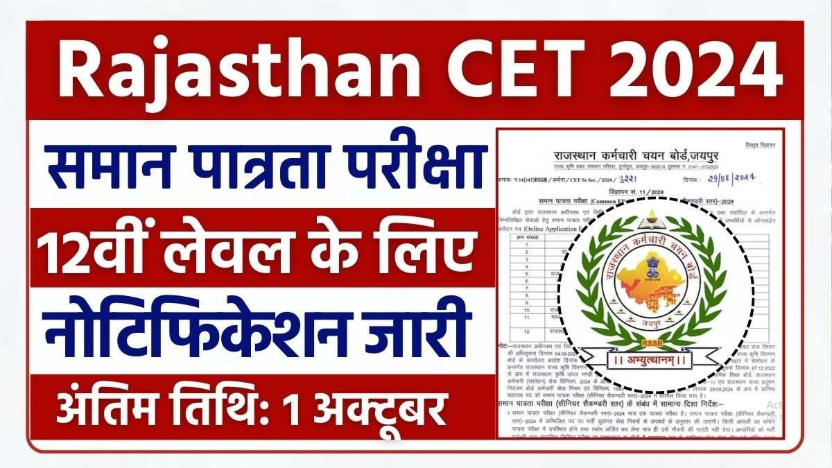 Rajasthan CET 2024 12th Level Notification